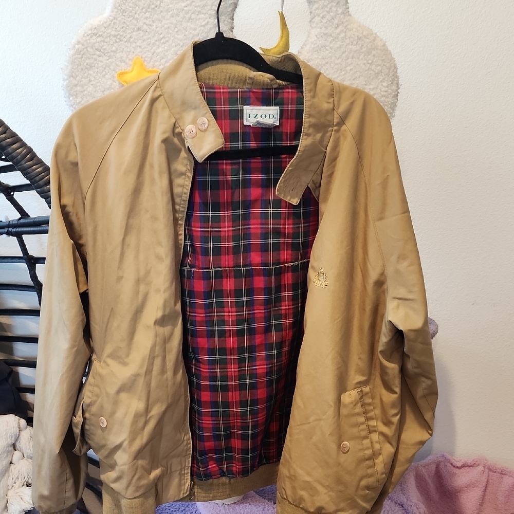 Izod Khaki Jacket with Red Plaid Lining